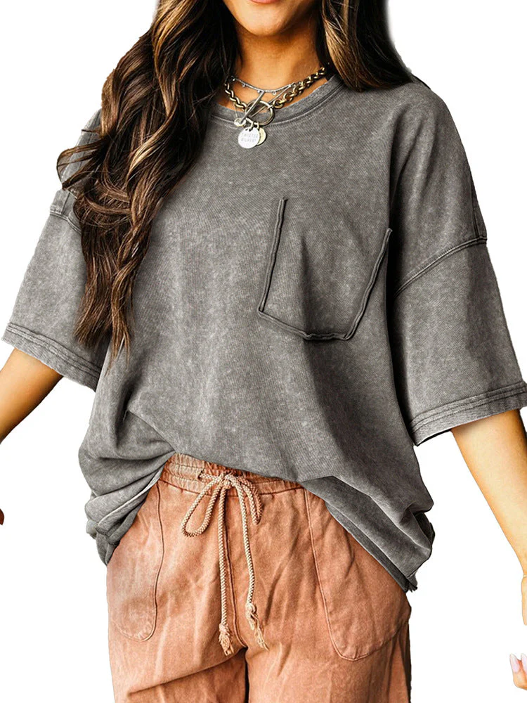 Damen Lockeres T-Shirt mit Praktischer Brusttasche Heidi-Mode - Image 5
