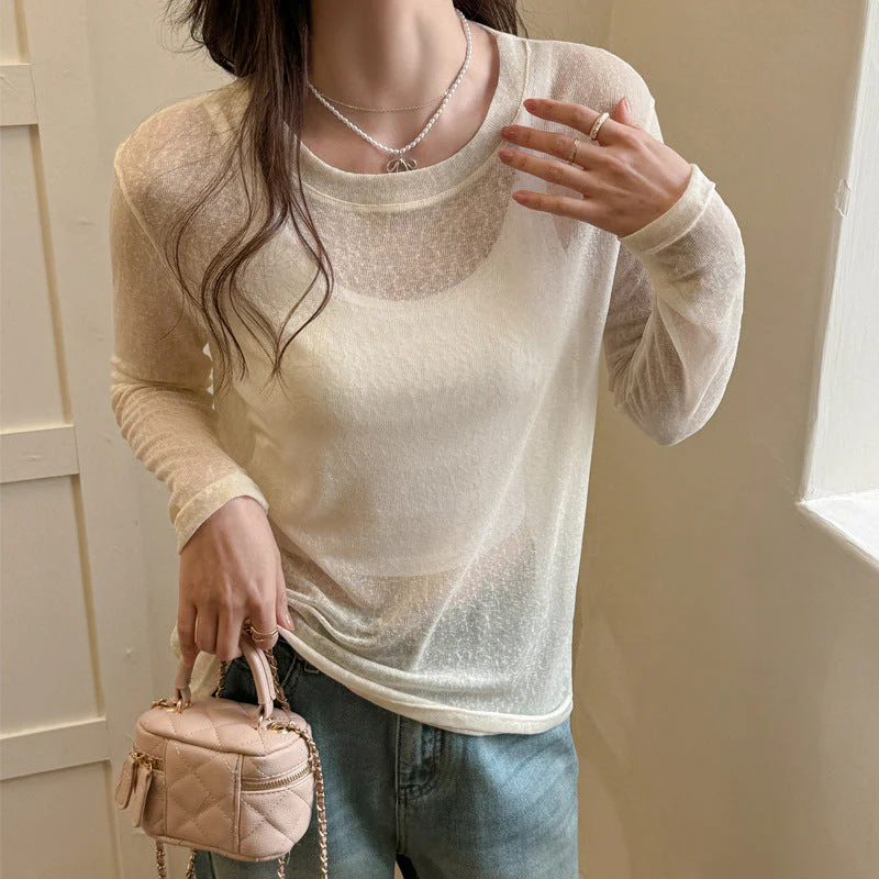 Damen Longsleeve Shirt Aus Leicht Transparentem Material mit Elegantem Fall Heidi-Mode - Image 6