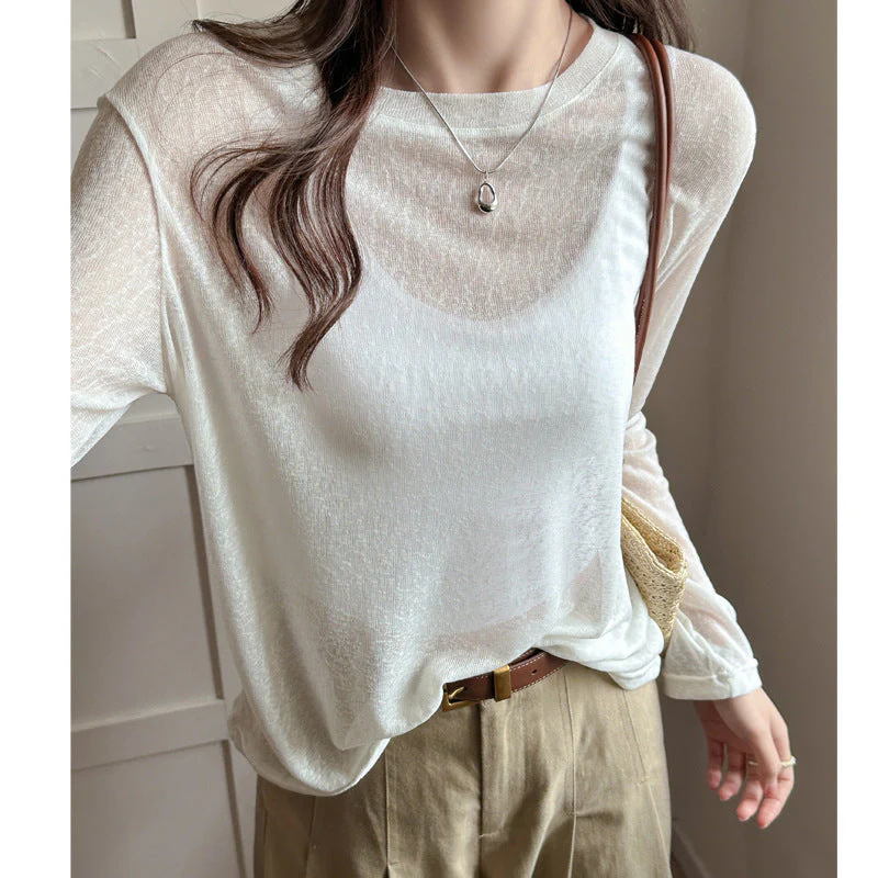 Damen Longsleeve Shirt Aus Leicht Transparentem Material mit Elegantem Fall Heidi-Mode - Image 7
