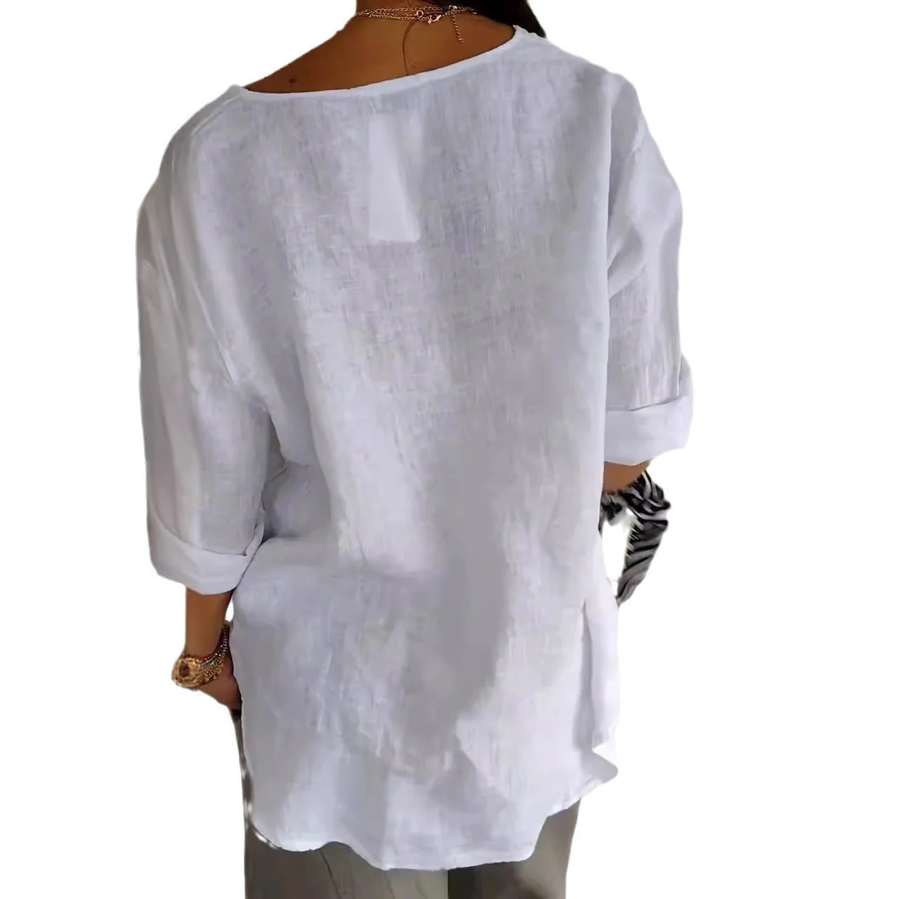 Damen Luftige Leinenbluse mit Knopfdetails und Lässigem Schnitt Heidi-Mode - Image 5