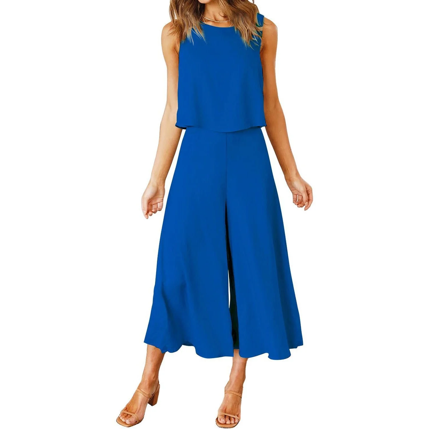 Damen Luftiger Jumpsuit mit Schwingendem Bein und Ärmellosem Design Heidi-Mode - Image 13