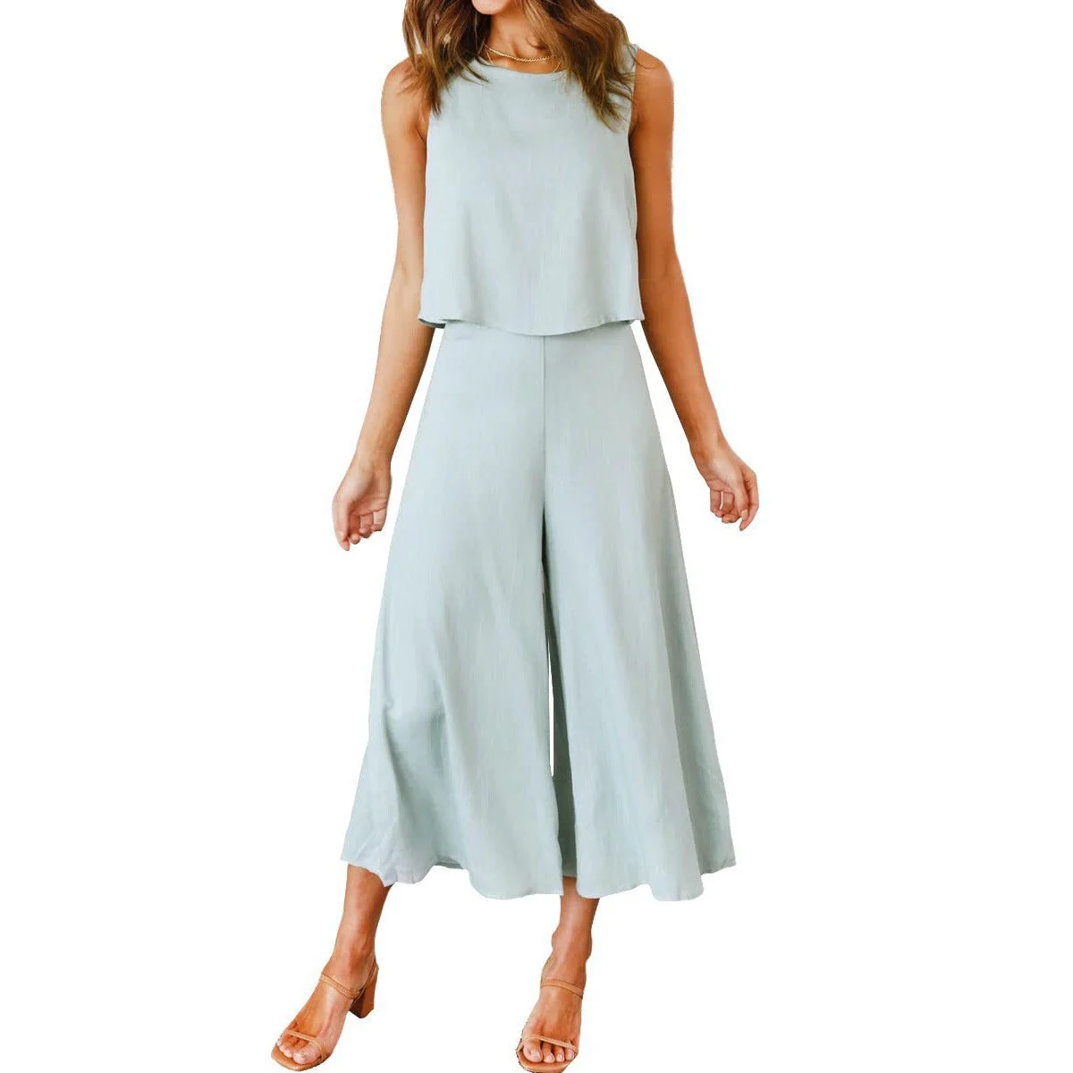 Damen Luftiger Jumpsuit mit Schwingendem Bein und Ärmellosem Design Heidi-Mode - Image 17