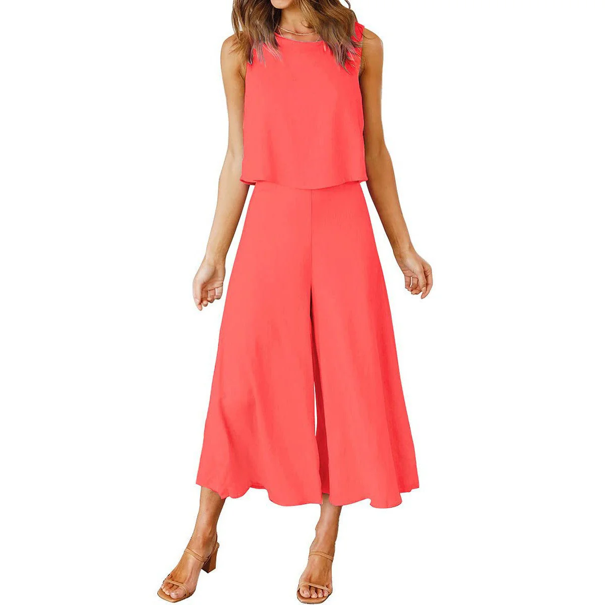 Damen Luftiger Jumpsuit mit Schwingendem Bein und Ärmellosem Design Heidi-Mode - Image 19