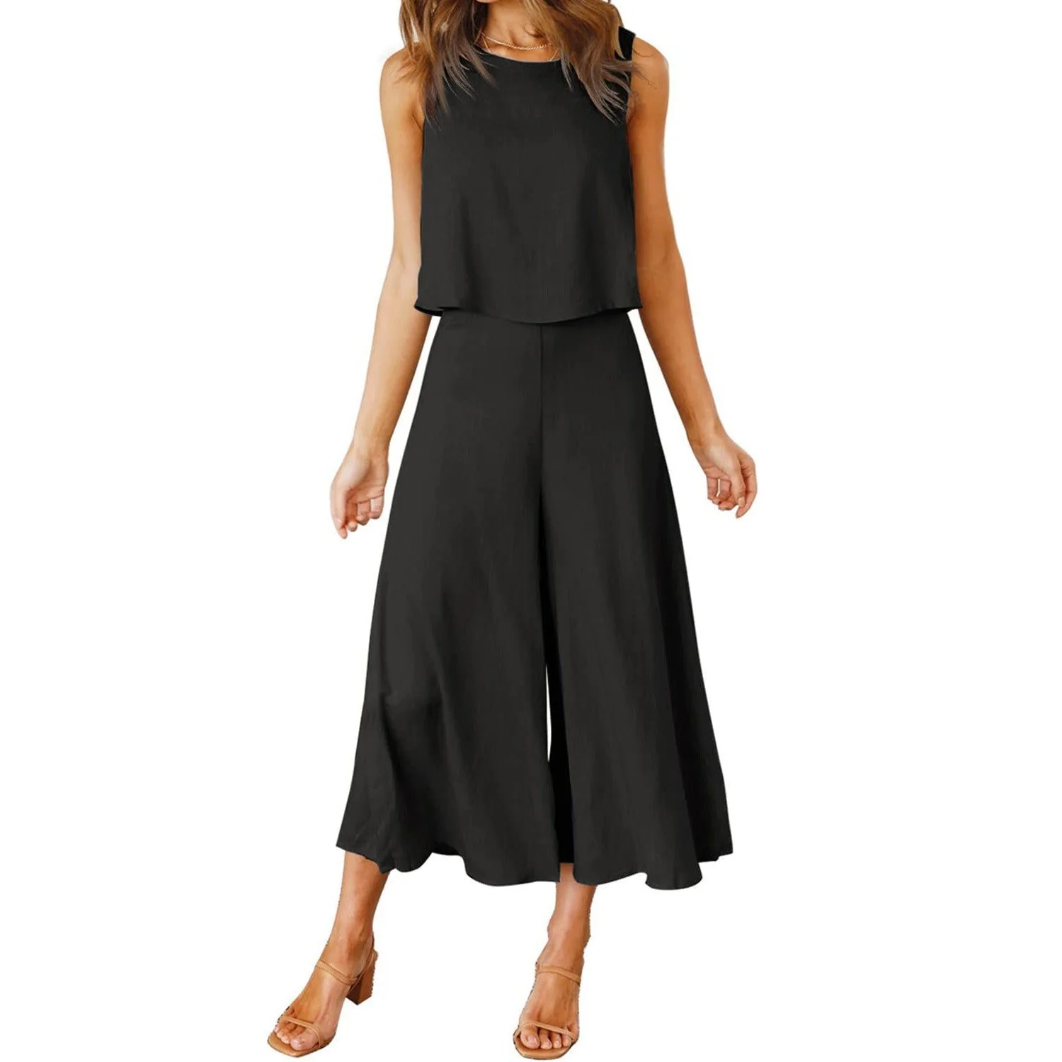 Damen Luftiger Jumpsuit mit Schwingendem Bein und Ärmellosem Design Heidi-Mode - Image 21