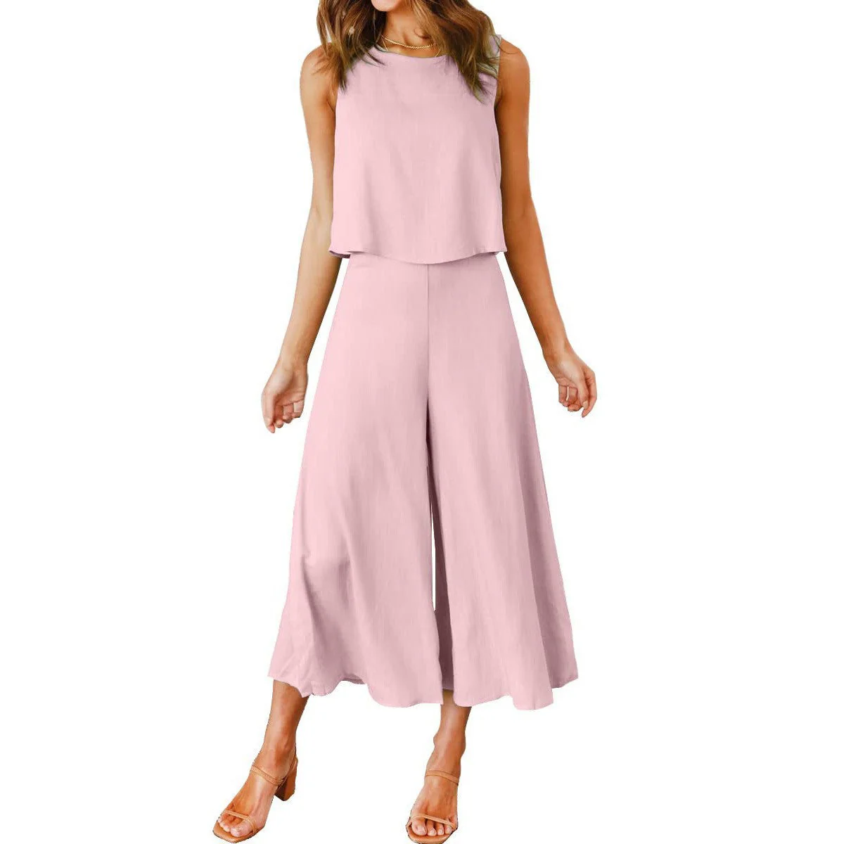 Damen Luftiger Jumpsuit mit Schwingendem Bein und Ärmellosem Design Heidi-Mode - Image 3