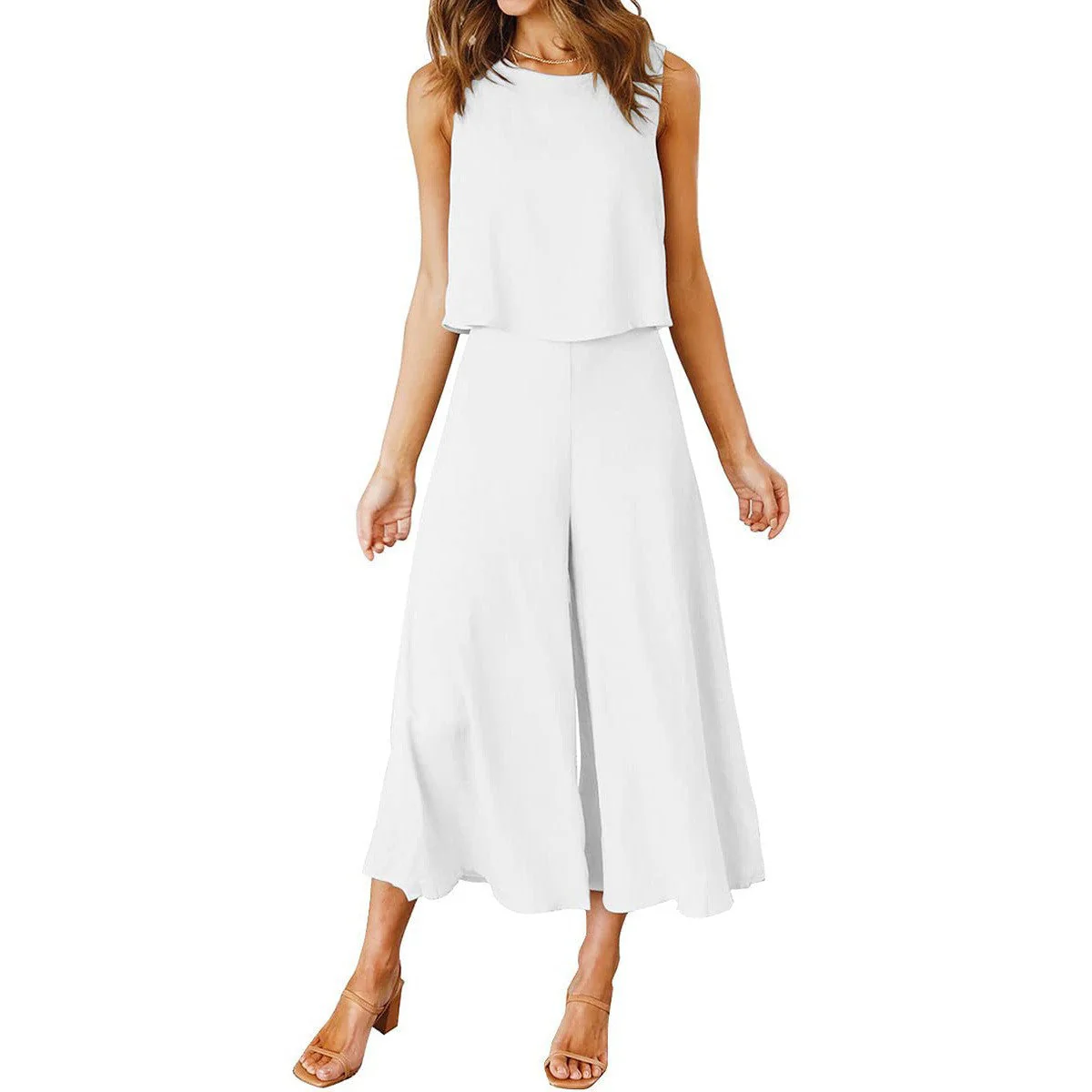 Damen Luftiger Jumpsuit mit Schwingendem Bein und Ärmellosem Design Heidi-Mode - Image 6