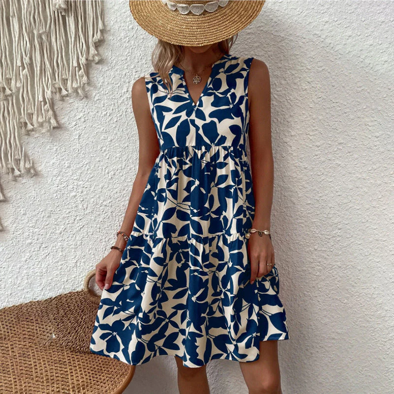 Damen Luftiges Ärmelloses Sommerkleid mit Floralen Mustern und Weitem Schnitt Heidi-Mode