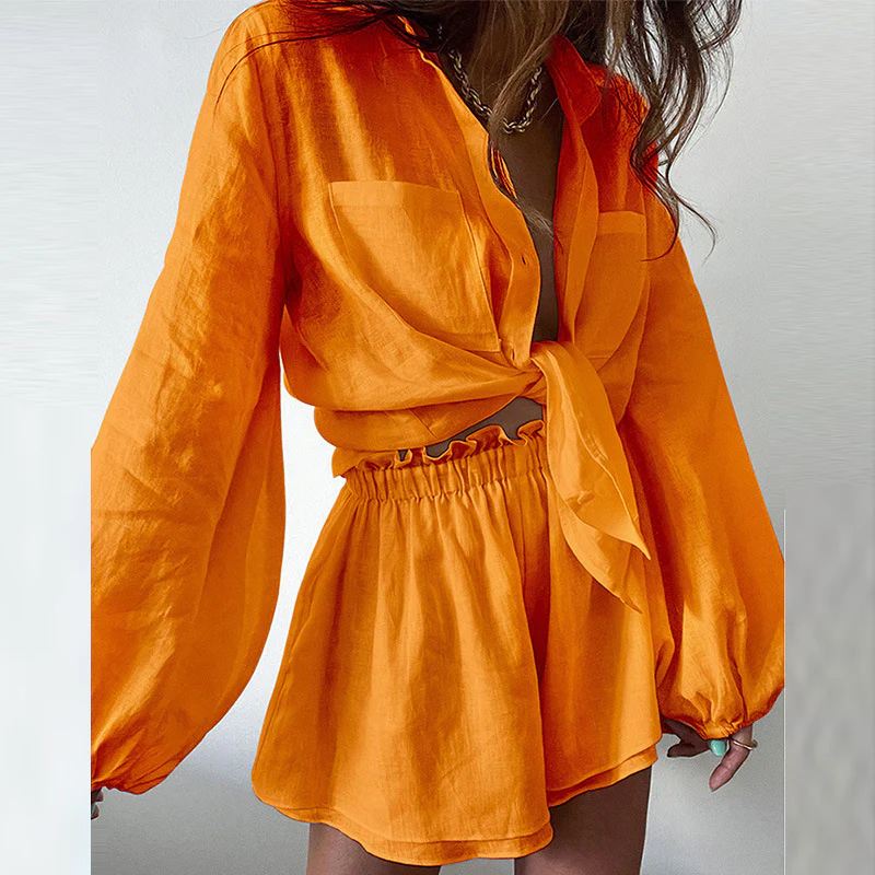 Damen luftiges Leinen-Oberteil mit cropped Schnitt und lässigen Shorts Heidi-Mode - Image 4