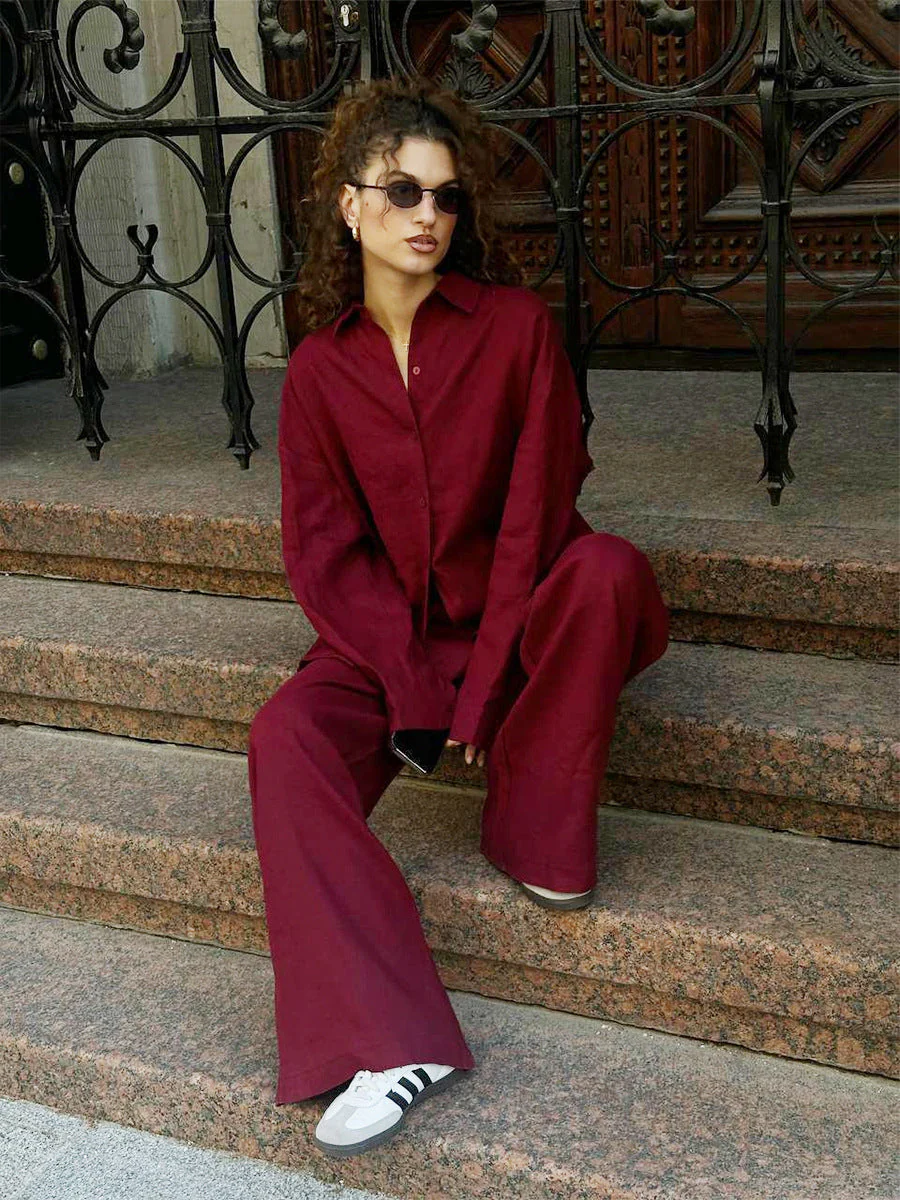Damen Luftiges Leinen-Set mit Lässigem Schnitt und Breiten Beinen Heidi-Mode - Image 7