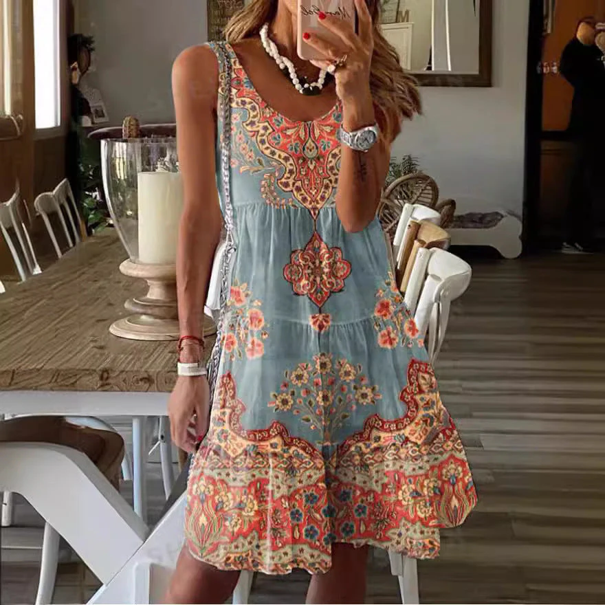 Damen Luftiges Sommerkleid mit Charmantem Print und Fließendem Schnitt Heidi-Mode