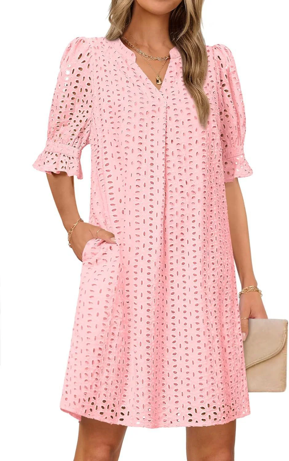 Damen Luftiges Sommerkleid mit Romantischem Lochmuster und Praktischen Taschen Heidi-Mode - Image 5