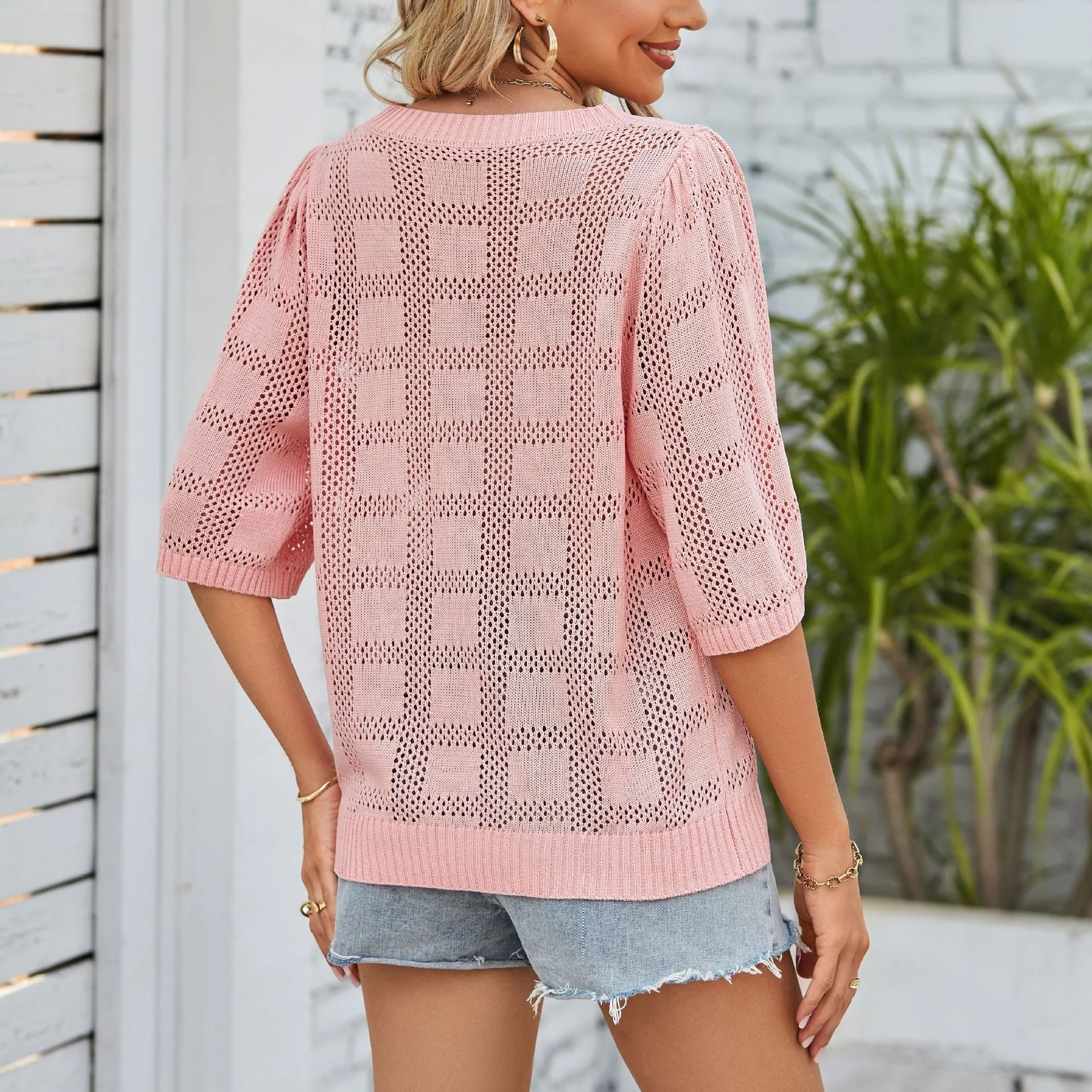 Damen Luftiges Strickoberteil mit Weitem Schnitt und Modernen Lochmuster Heidi-Mode - Image 2
