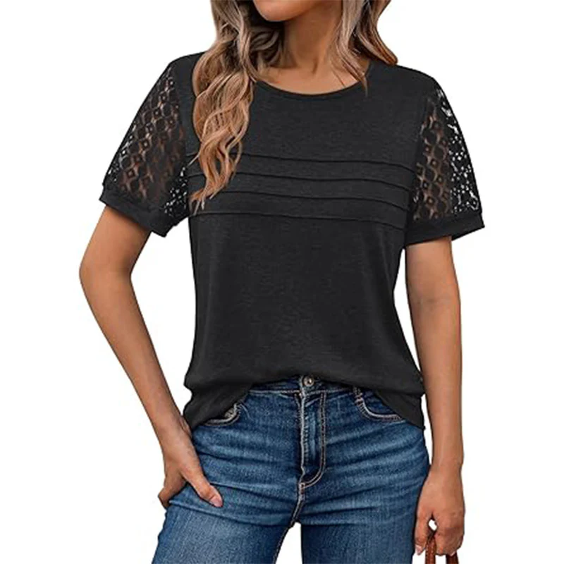 Damen luftiges T-Shirt mit attraktiven Häkelärmeln Heidi-Mode - Image 5