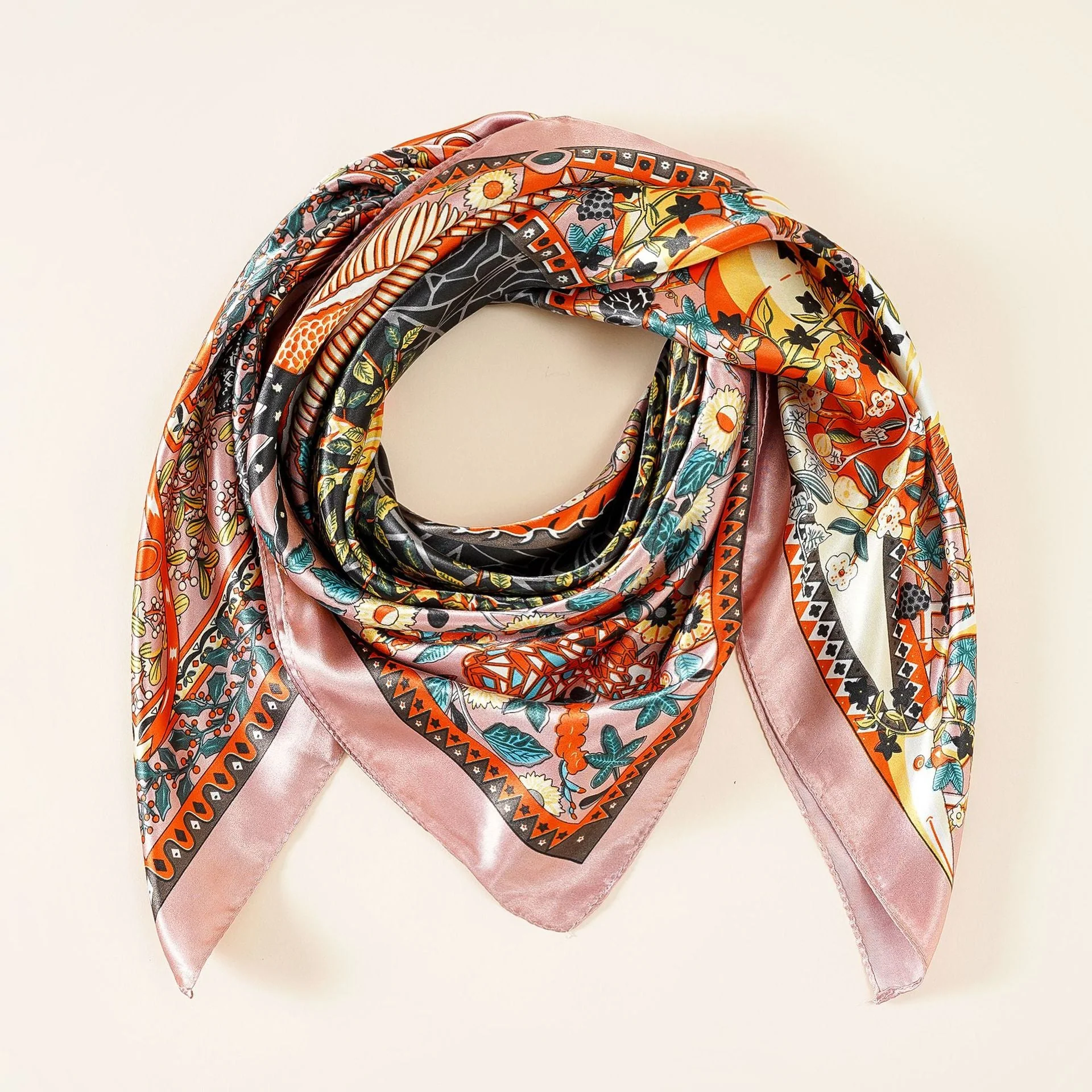 Damen Luxuriöser Seidenschal mit Kunstvollem Floralen Design und Schimmerndem Glanz Heidi-Mode