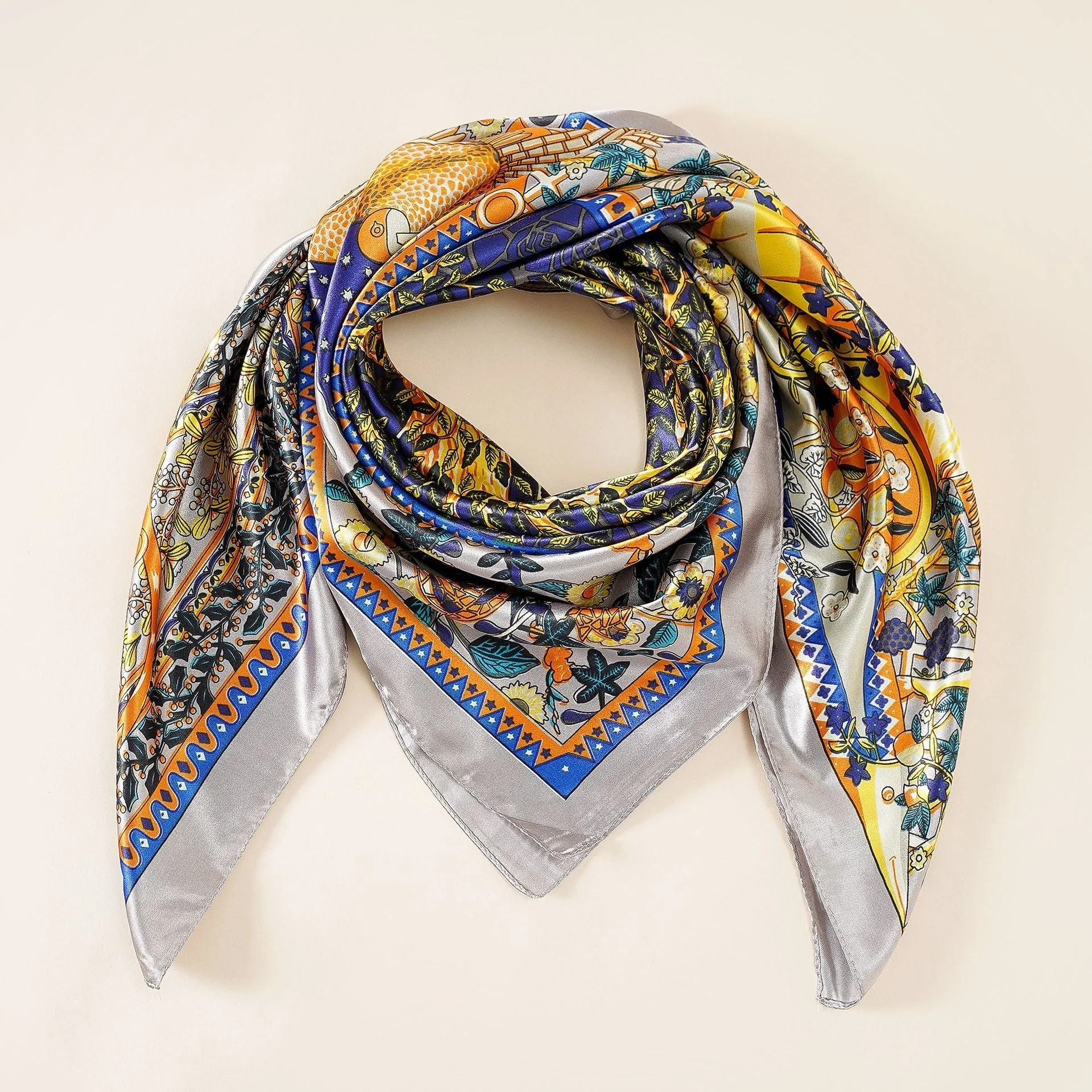 Damen Luxuriöser Seidenschal mit Kunstvollem Floralen Design und Schimmerndem Glanz Heidi-Mode - Image 2