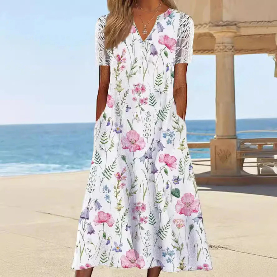 Damen Maxi-Kleid mit Floralem Design und Praktischem Knopfverschluss Heidi-Mode - Image 2
