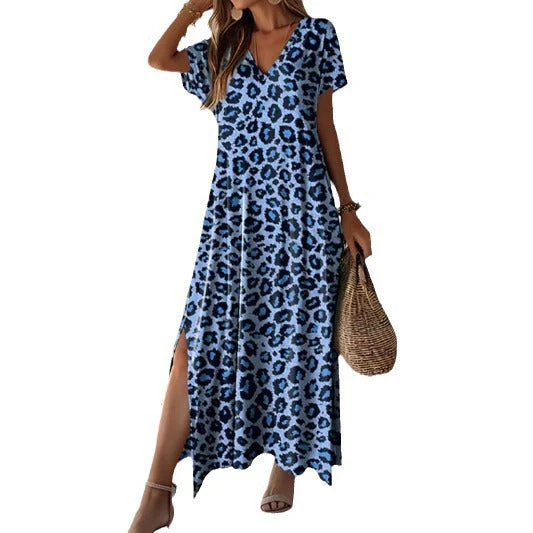 Damen Maxikleid Im Trendigen Animal-Print mit Modernem V-Ausschnitt und Seitlichen Schlitzen Heidi-Mode - Image 5