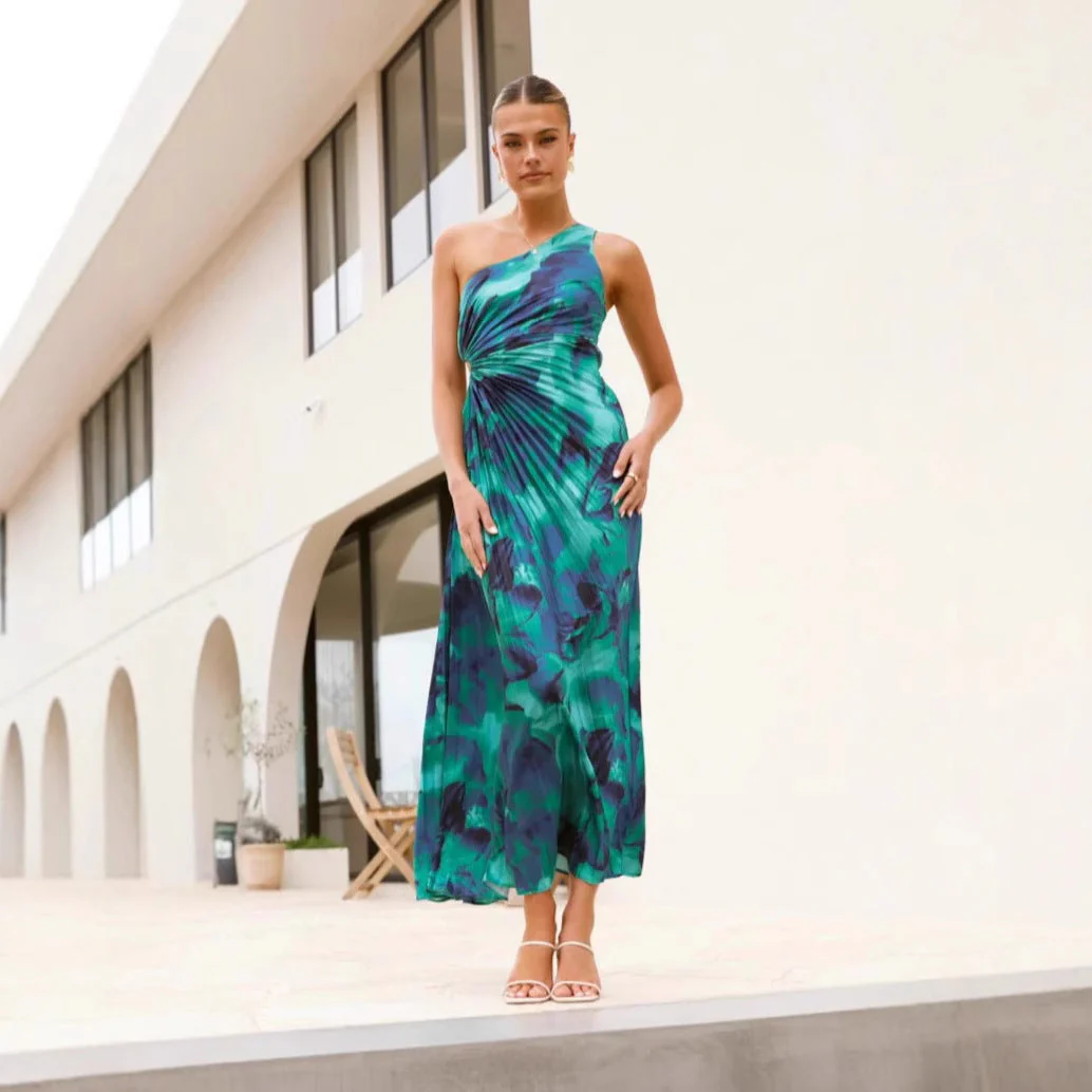 Damen Maxikleid mit Asymmetrischem Schnitt und Eleganten Falten Heidi-Mode - Image 2