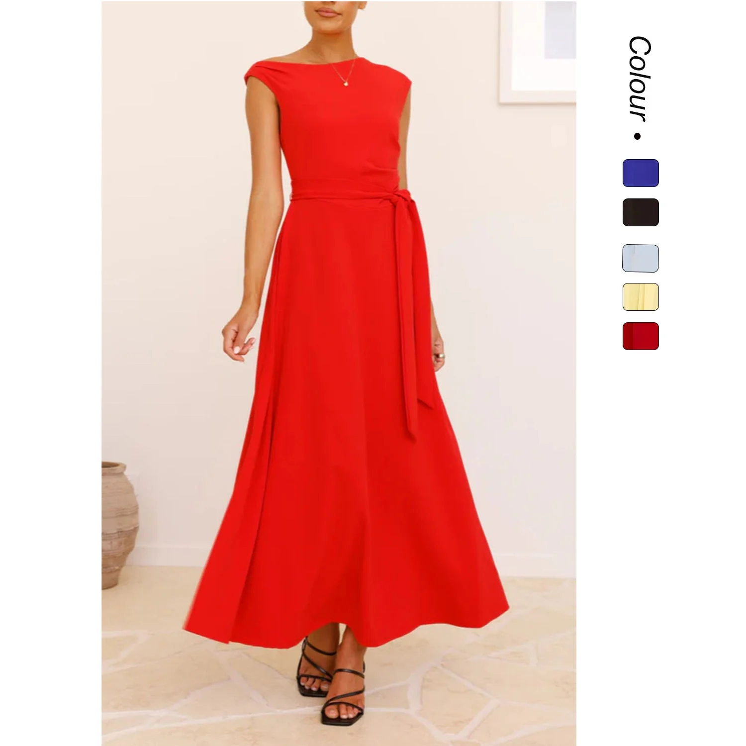 Damen Maxikleid mit Asymmetrischem Schnitt und Eleganter Drapierung Heidi-Mode