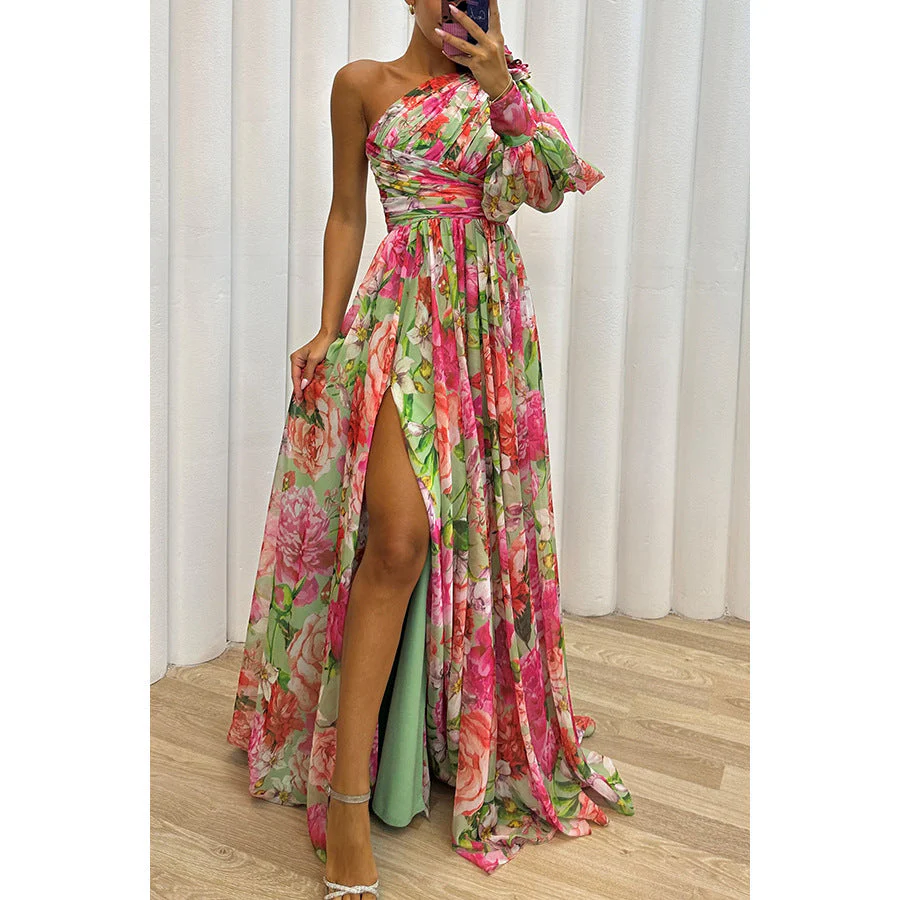 Damen Maxikleid mit Asymmetrischem Schnitt und Floralen Applikationen Heidi-Mode - Image 3