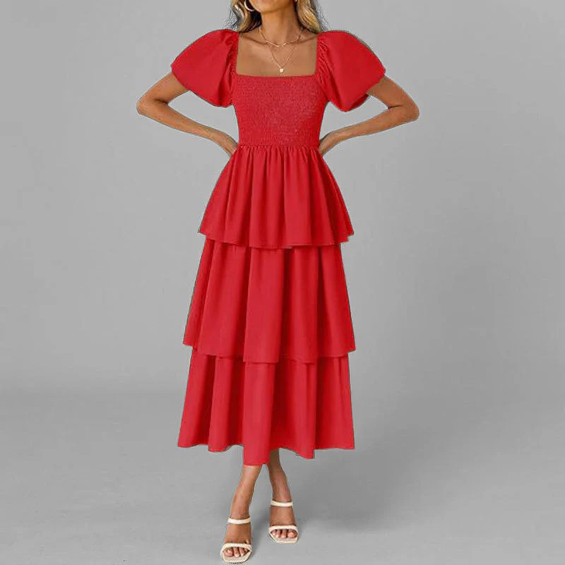 Damen Maxikleid mit Bezauberndem Stufen-Look und Puffärmeln Heidi-Mode - Image 10