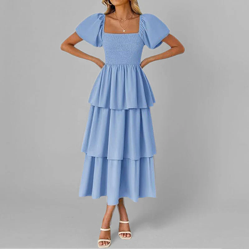 Damen Maxikleid mit Bezauberndem Stufen-Look und Puffärmeln Heidi-Mode - Image 12