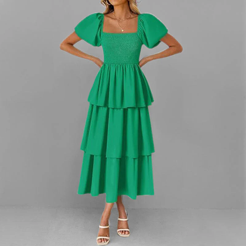Damen Maxikleid mit Bezauberndem Stufen-Look und Puffärmeln Heidi-Mode - Image 13