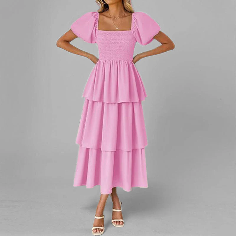 Damen Maxikleid mit Bezauberndem Stufen-Look und Puffärmeln Heidi-Mode - Image 6