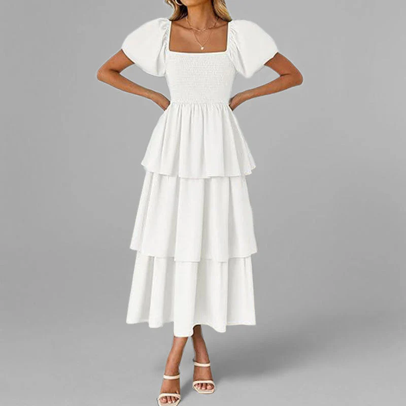 Damen Maxikleid mit Bezauberndem Stufen-Look und Puffärmeln Heidi-Mode - Image 8