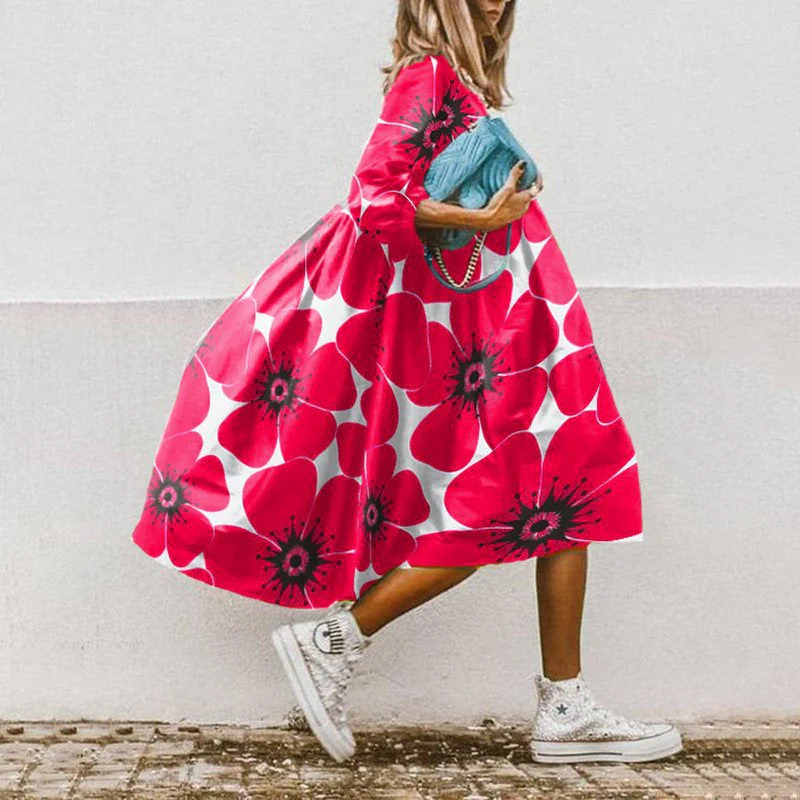 Damen Maxikleid mit Blumenmotivierten Details und Schwingendem Saum Heidi-Mode - Image 2