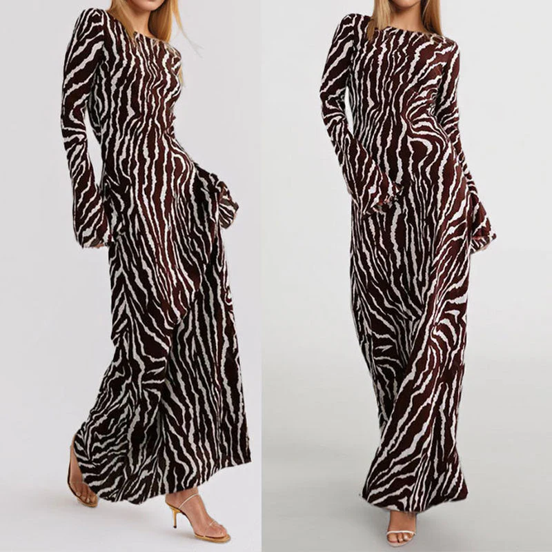 Damen Maxikleid mit Einem Modernen Zebra-Print und Asymmetrischem Schnitt Heidi-Mode - Image 4