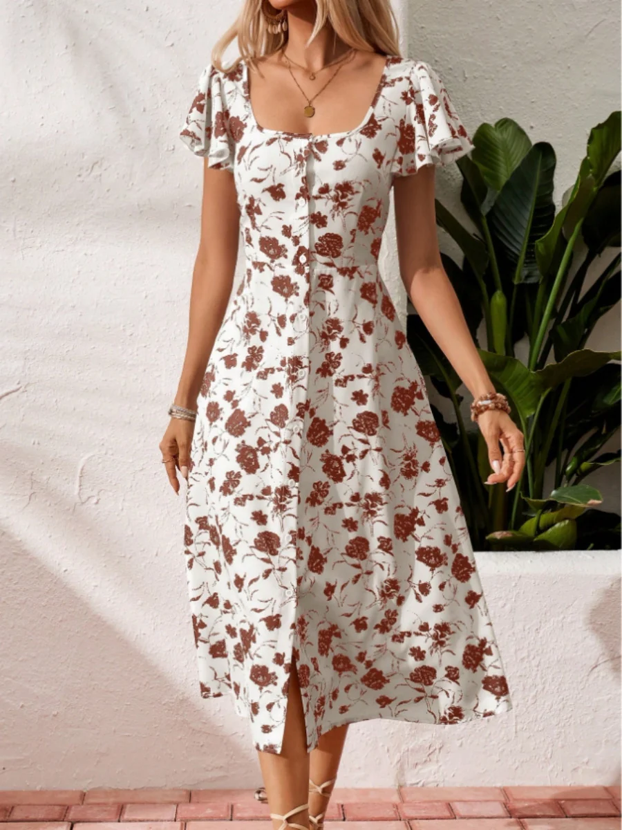 Damen Maxikleid mit elegantem Quadrat-Ausschnitt und charmanten Rüschendetails Heidi-Mode - Image 4