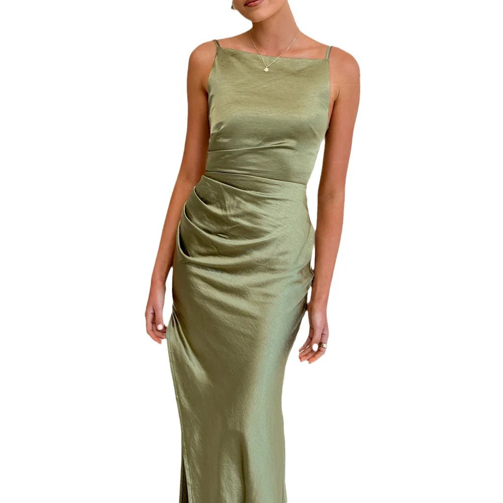 Damen Maxikleid mit Elegantem Satin-Finish und Hoch Geschnittenem Schlitz Heidi-Mode - Image 5