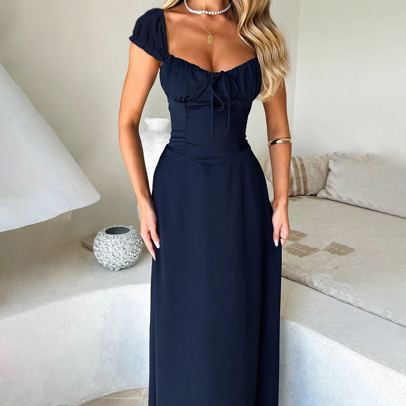 Damen Maxikleid mit Eleganter Schnürdetail und Puffärmeln Heidi-Mode - Image 6