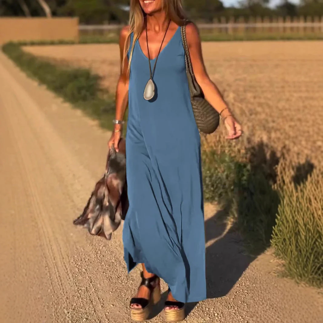 Damen Maxikleid mit Eleganter V-Form und Qualitativ Hochwertigem Obermaterial Heidi-Mode - Image 2