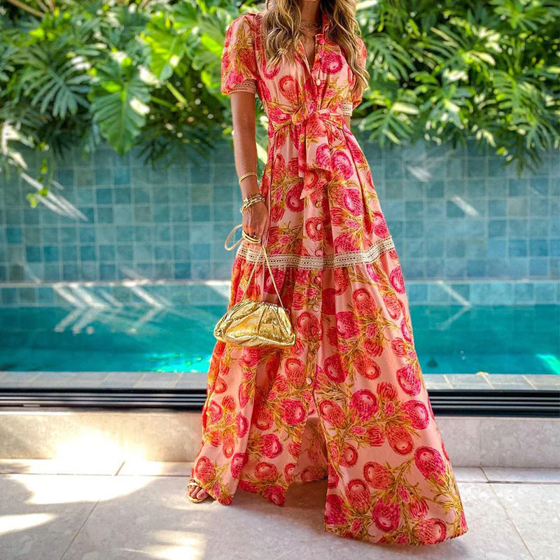 Damen Maxikleid mit Floralen Applikationen und Taillengürtel Heidi-Mode - Image 2