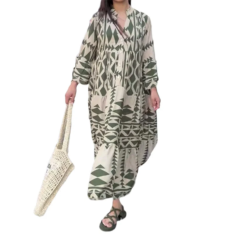 Damen Maxikleid mit Geometrischem Muster und Fließendem Schnitt Heidi-Mode - Image 3