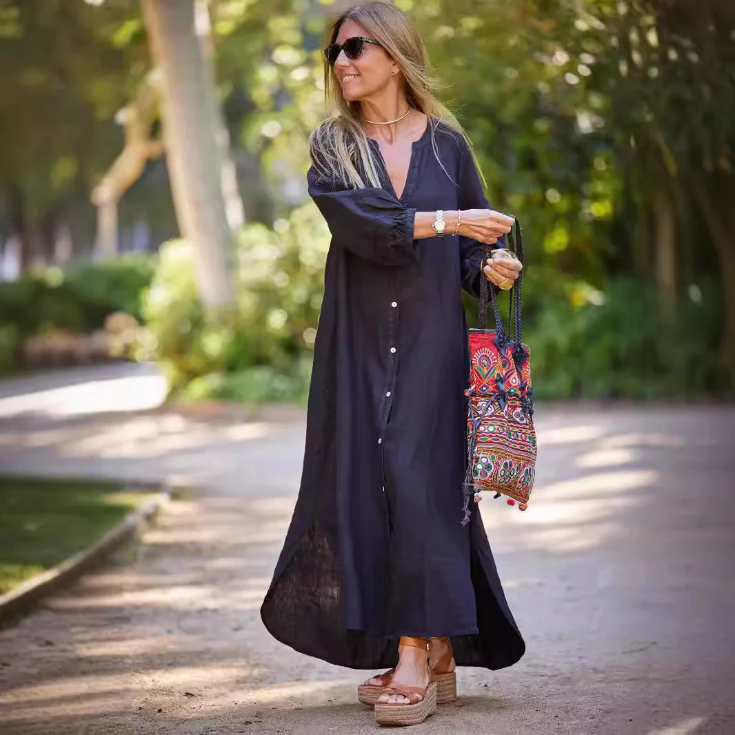 Damen Maxikleid mit Knöpfen und eleganten Ärmeln Heidi-Mode - Image 3
