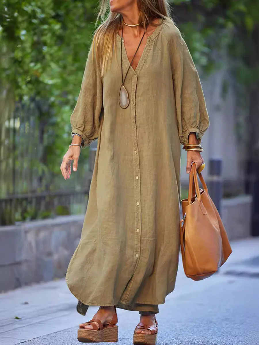Damen Maxikleid mit Knöpfen und eleganten Ärmeln Heidi-Mode - Image 5