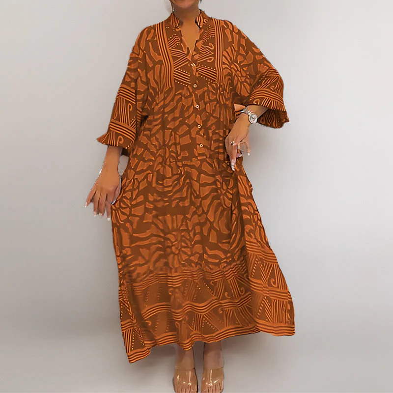 Damen Maxikleid mit Modernem Grafischem Design und Elegantem V-Ausschnitt Heidi-Mode - Image 6