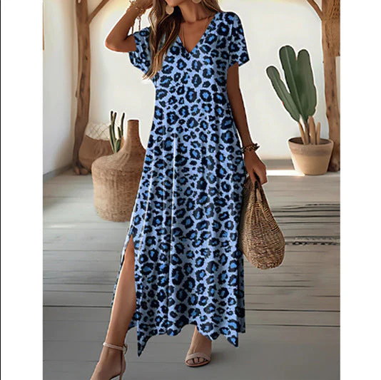 Damen Maxikleid mit Modernem Leopardenmuster und Seitlichen Schlitzen Heidi-Mode - Image 6