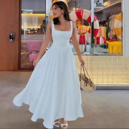 Damen Maxikleid mit Quadratischen Ausschnitten und Fließendem Rock Heidi-Mode - Image 3