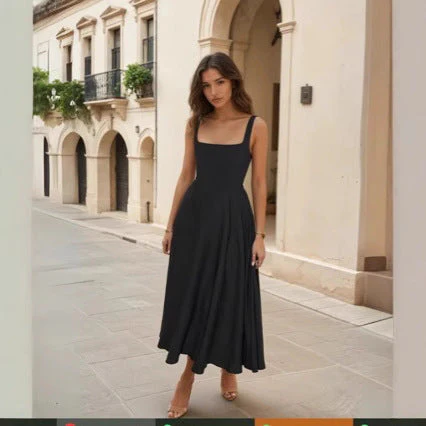 Damen Maxikleid mit Quadratischen Ausschnitten und Fließendem Rock Heidi-Mode - Image 4
