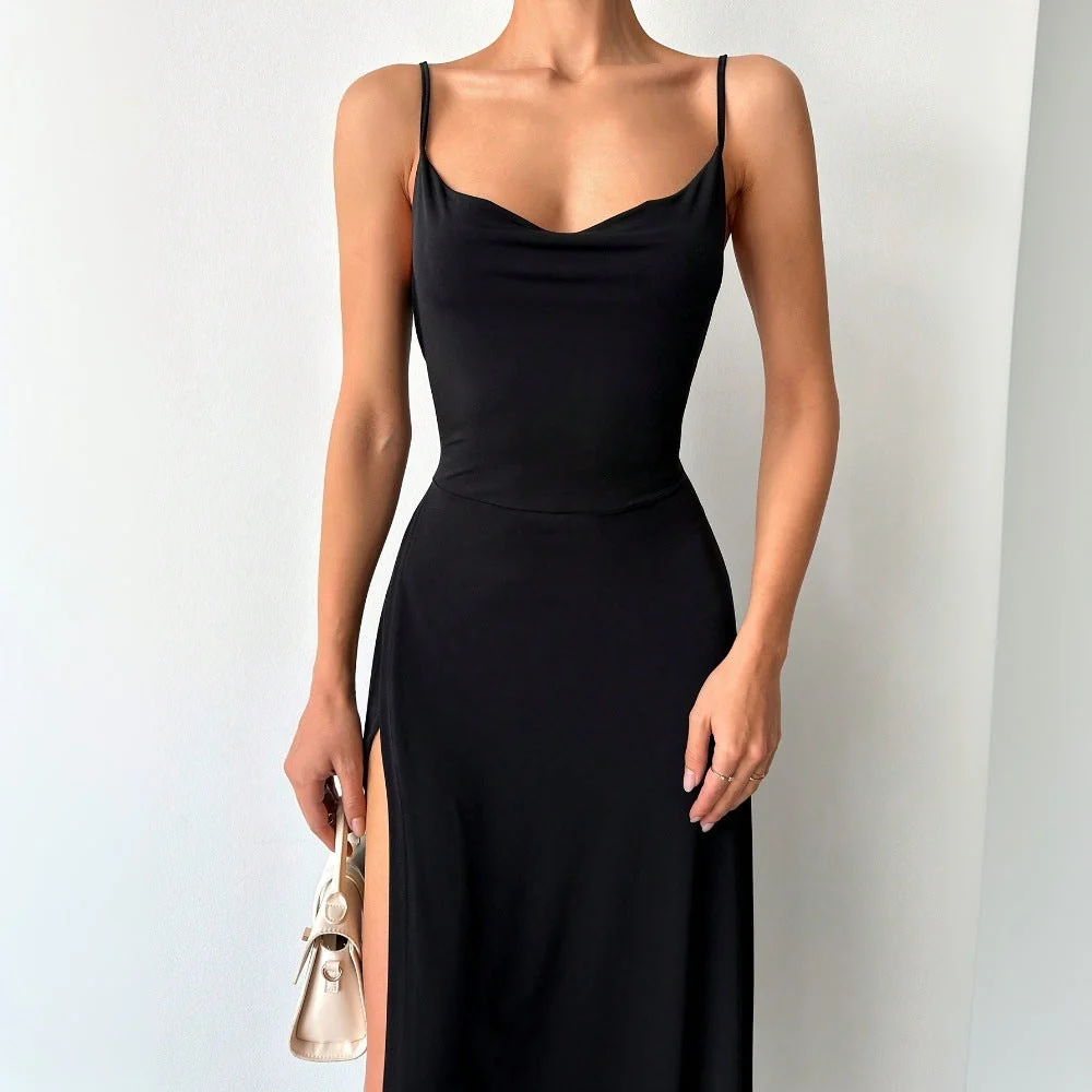 Damen Maxikleid mit Raffiniertem Schlitz und Verstellbaren Spaghettiträgern Heidi-Mode - Image 4