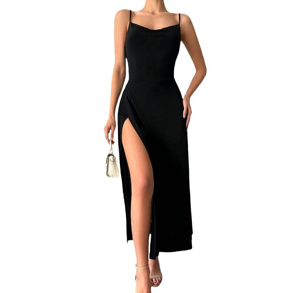 Damen Maxikleid mit Raffiniertem Schlitz und Verstellbaren Spaghettiträgern Heidi-Mode - Image 5