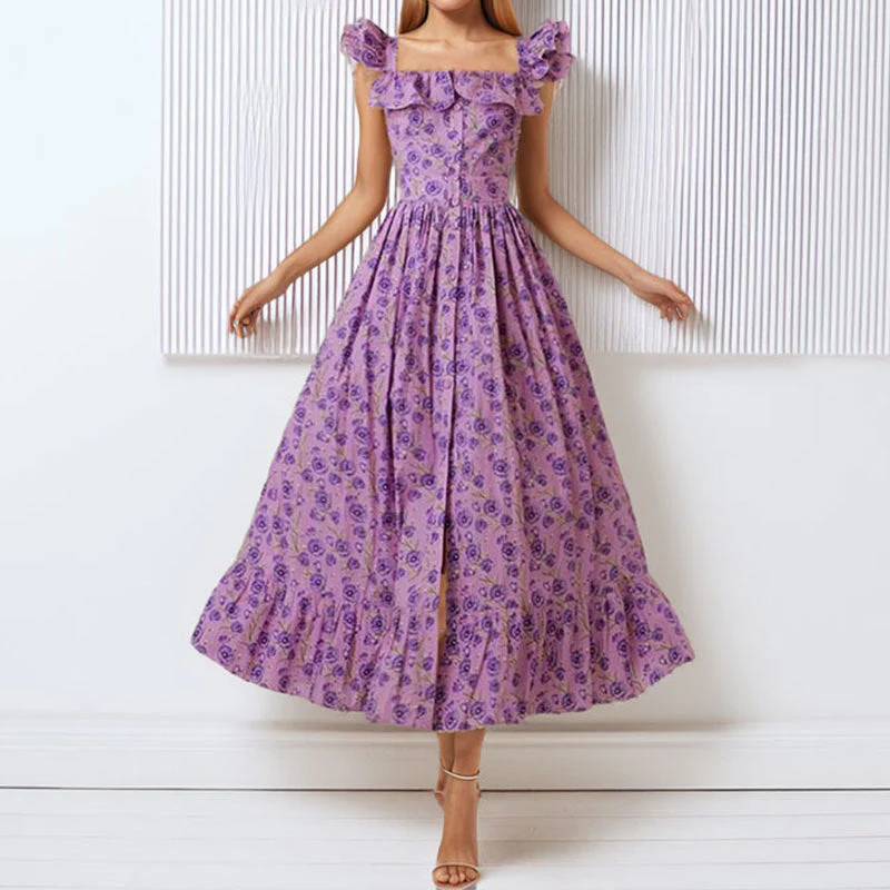 Damen Maxikleid mit Rüschendetails und Knöpfbarem Oberteil Heidi-Mode - Image 3