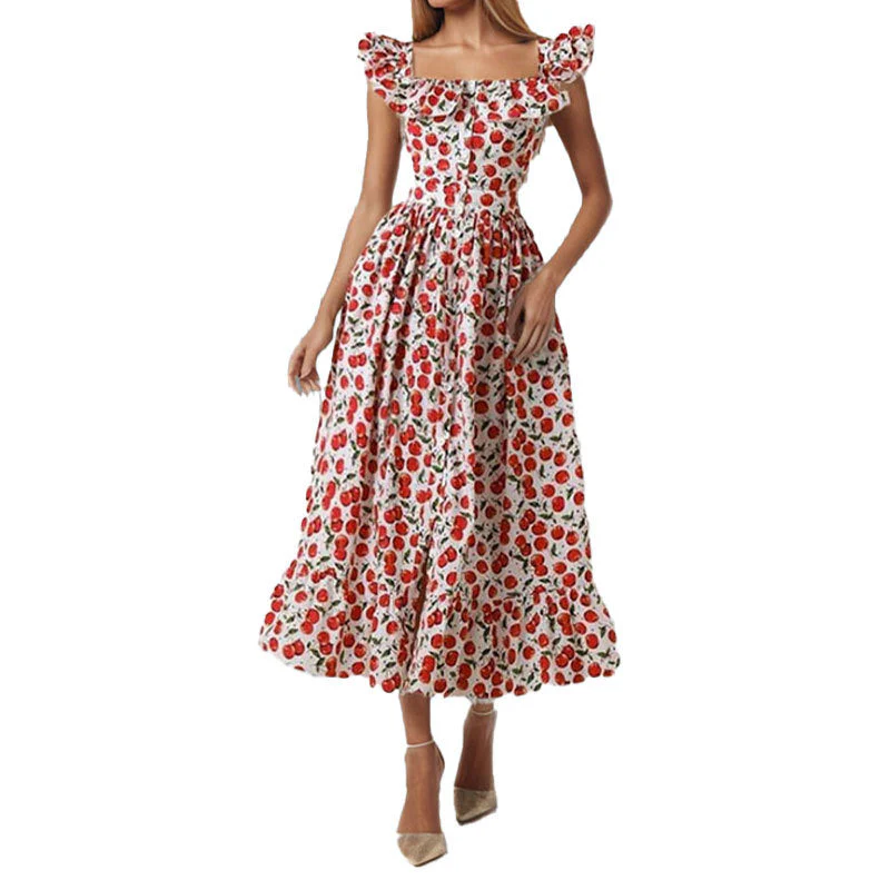 Damen Maxikleid mit Rüschendetails und Knöpfbarem Oberteil Heidi-Mode - Image 5
