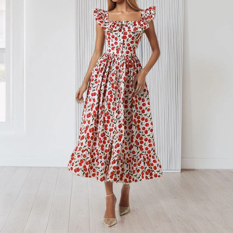 Damen Maxikleid mit Rüschendetails und Knöpfbarem Oberteil Heidi-Mode - Image 8