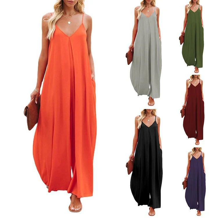 Damen Maxikleid mit Schmalen Spagettiträgern und Luftiger A-Linien-Silhouette Heidi-Mode