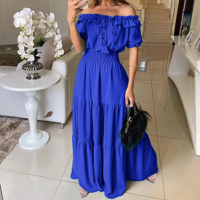 Damen Maxikleid mit Schulterfreiem Design und Voluminösen Rüschen Heidi-Mode - Image 11